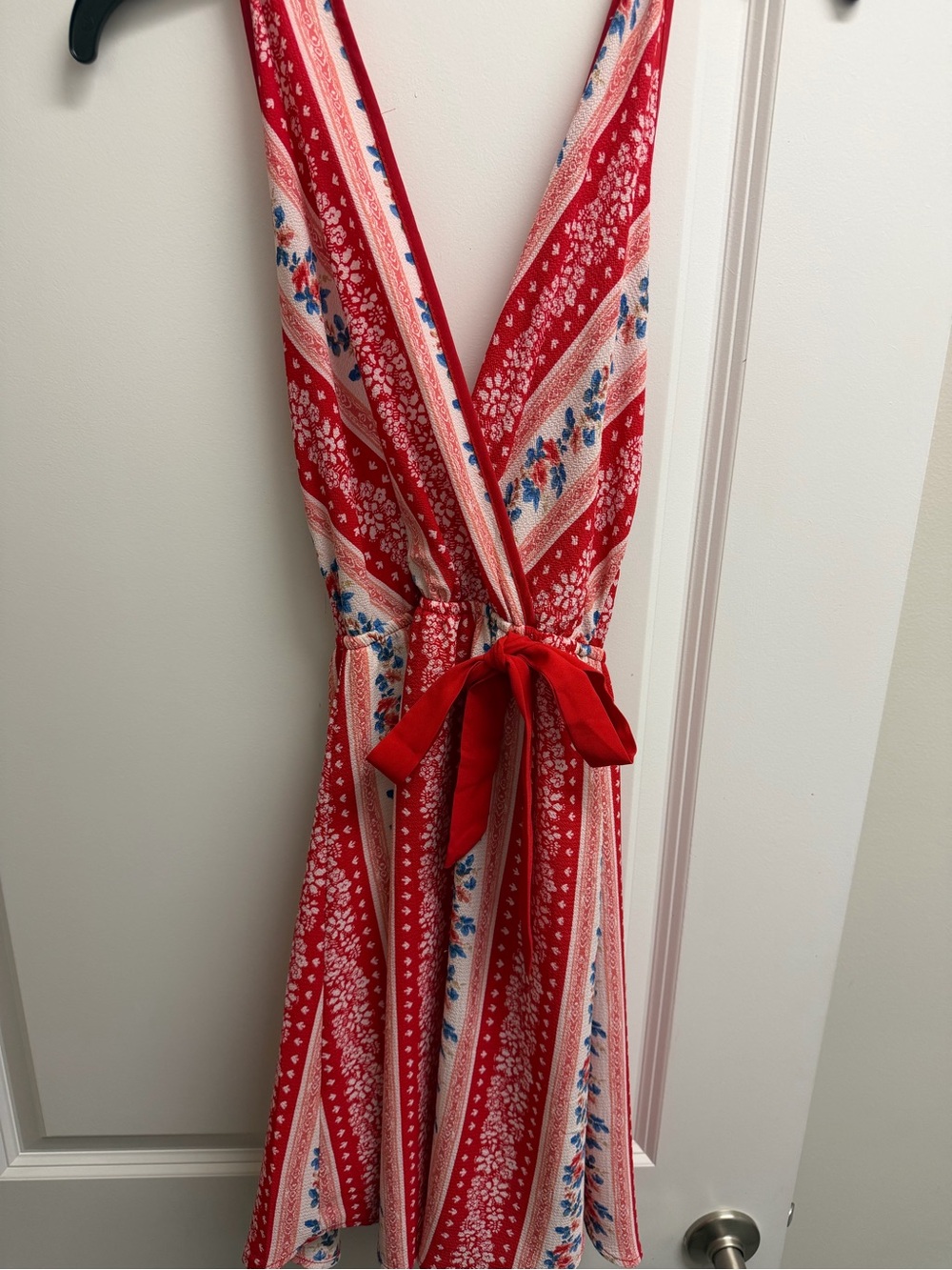 Monteau Red Floral Bandana Print Wrap Dress